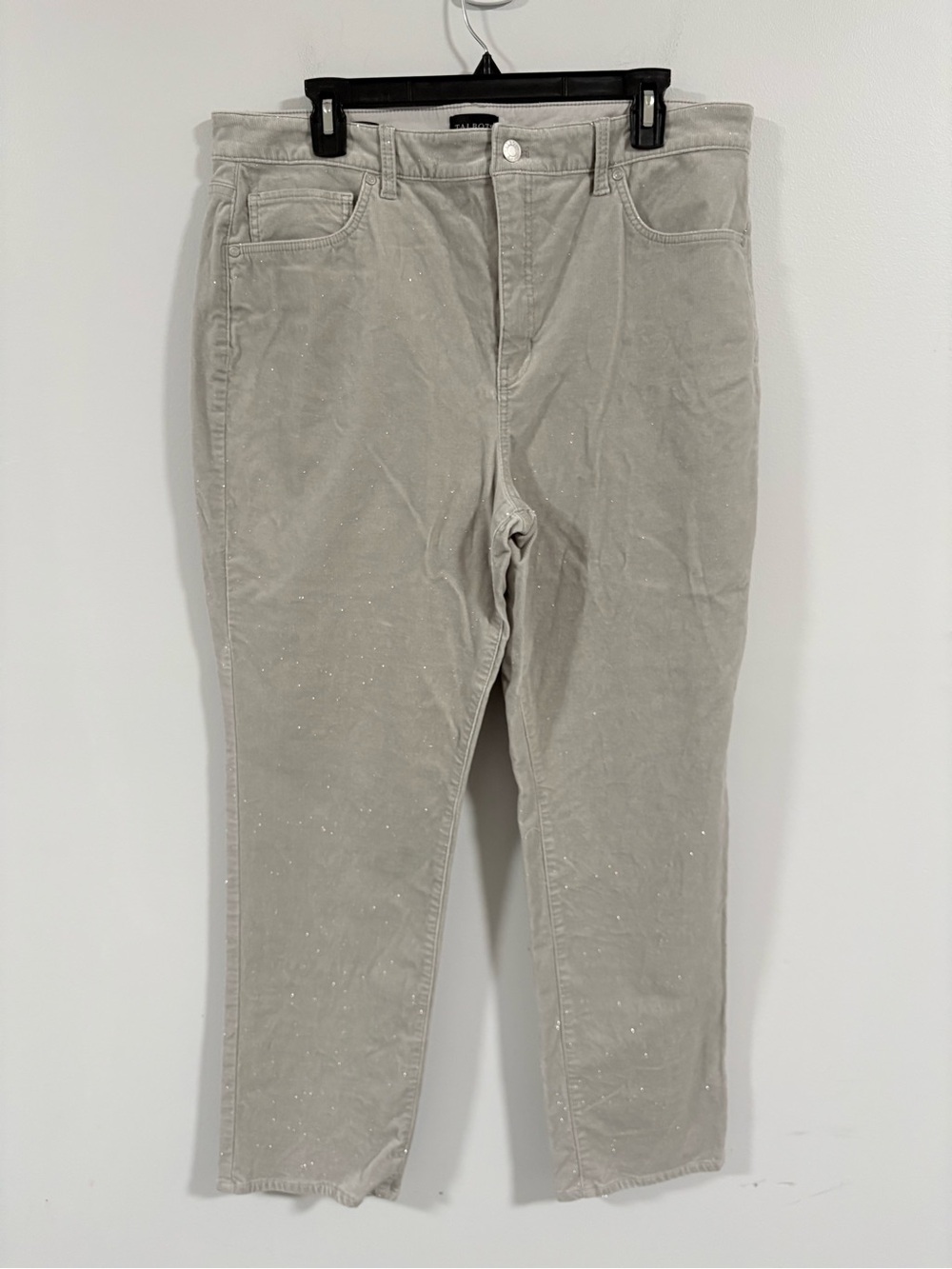 Talbots Womens 16 Silver Metallic Shimmer Velveteen Corduroy Straight Leg Pants